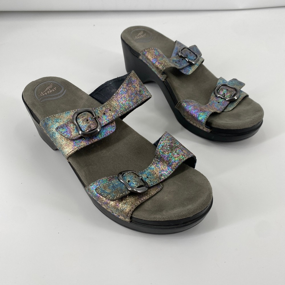 Dansko Sandals Women 42 Iridescent Multi Leather Wedge Buckle 9841140200